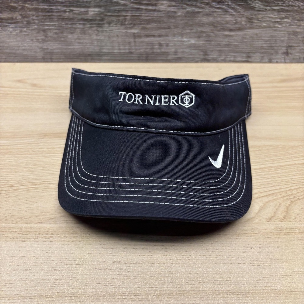 Tornier Hat Visor Strap Back One Size Mens Black Nike Golf Logo Embroidered